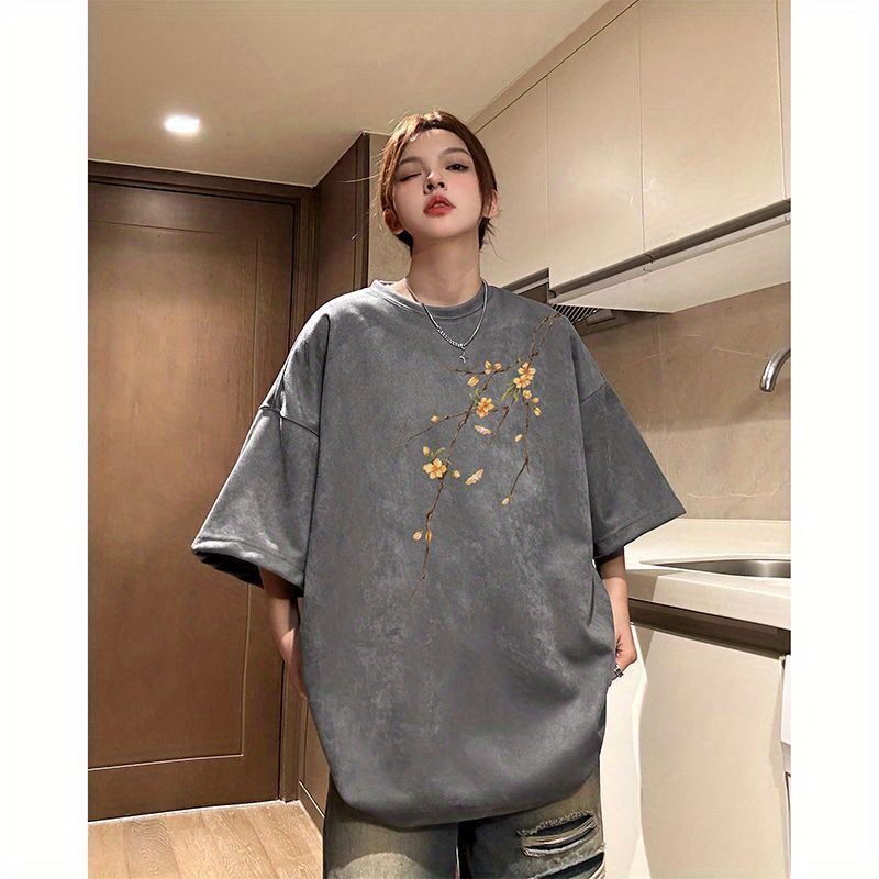 New Chinoiserie National Style Heavy Short-Sleeved T-Shirt Men'S Trendy Brand White Suede Loose Large Size High Street Retro Half-Sleeved T-Shirt - Image 1