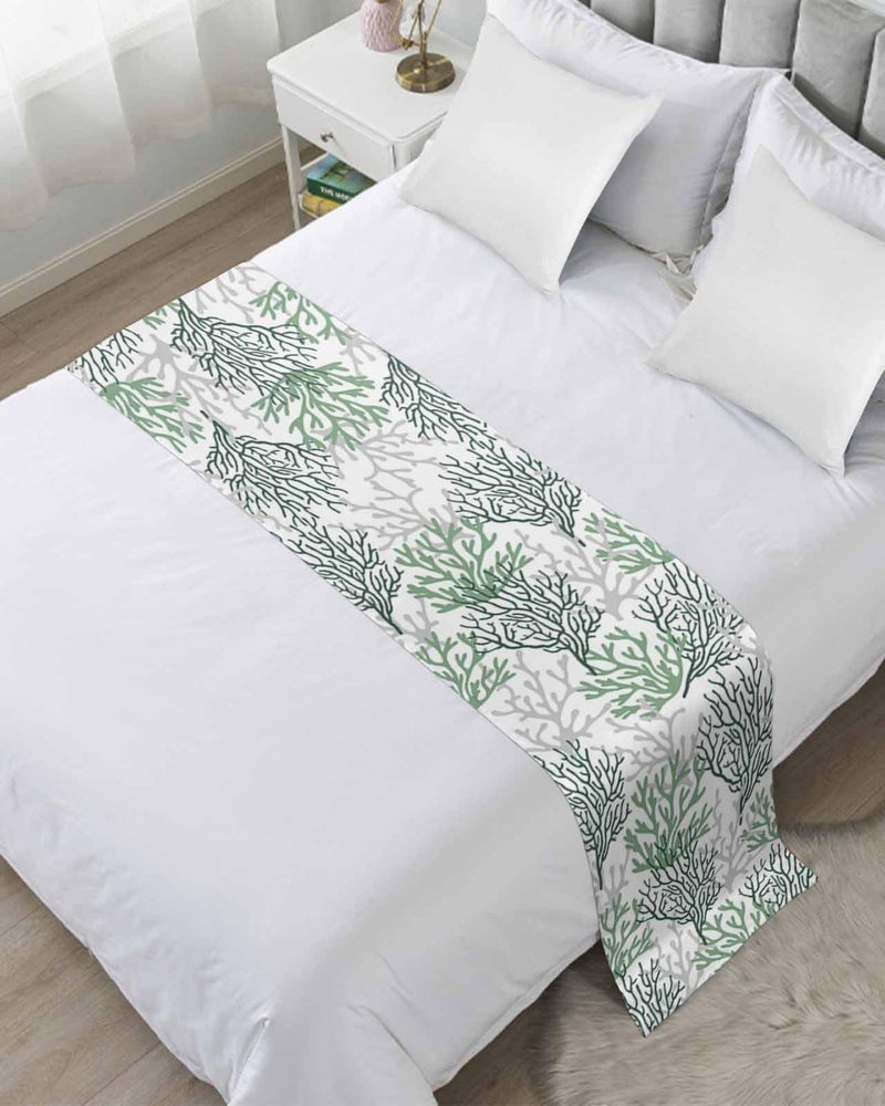 Sage Green Gray Coral Coastal Bed Runner For Queen Bed 83x20 Inches Summer Beach Throw - Image 2