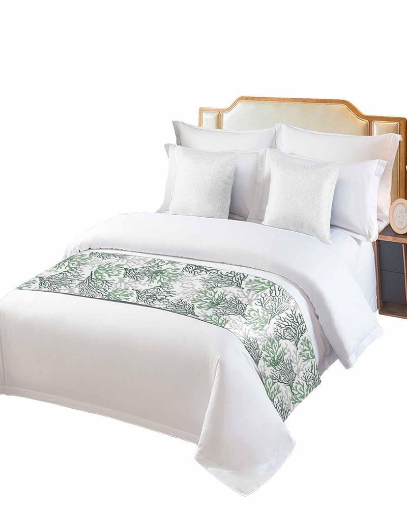 Sage Green Gray Coral Coastal Bed Runner For Queen Bed 83x20 Inches Summer Beach Throw - Image 3