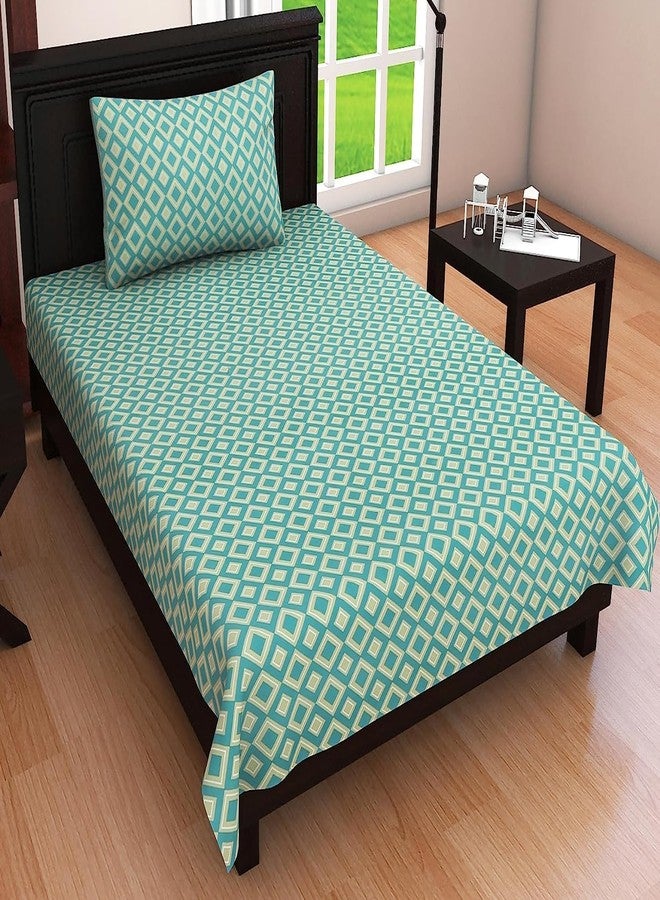 RUSTIC LINEN Super Soft Brushed Microfiber Cotton Single Bedhseet with 1 Pillow Cover,Bedsheet 60X90(Inches) Pillow Cover 17X27(Inches) Bedsheet for Single Bed (Cyan Geo, Single) - Image 1