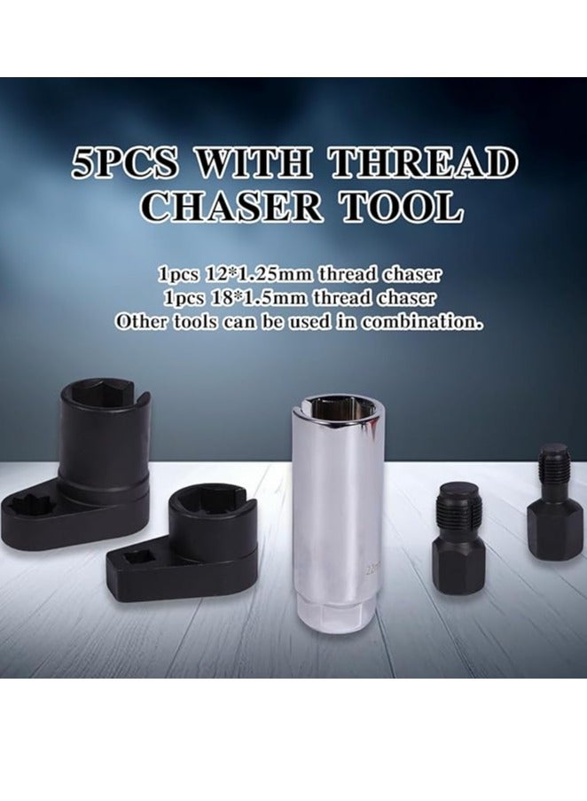 Generic 5 pcs O2 Oxygen Sensor Socket Set Wrench Remover Tool and Thread Chaser Set  - Image 4