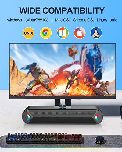 LENRUE Computer Speakers for Desktop,PC Speakers with Basic Stereo Sound & Colorful Lights, Single USB for Both Power and Audio,Desktop Laptop Sound Bar Speakers for Gaming,Movies,Music - Image 5