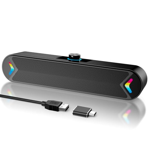 LENRUE Computer Speakers for Desktop,PC Speakers with Basic Stereo Sound & Colorful Lights, Single USB for Both Power and Audio,Desktop Laptop Sound Bar Speakers for Gaming,Movies,Music - Image 1