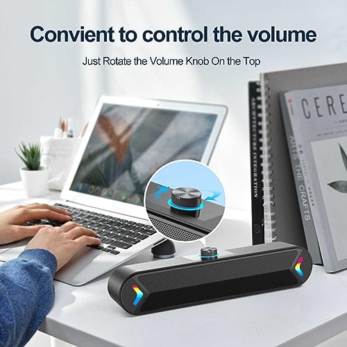 LENRUE Computer Speakers for Desktop,PC Speakers with Basic Stereo Sound & Colorful Lights, Single USB for Both Power and Audio,Desktop Laptop Sound Bar Speakers for Gaming,Movies,Music - Image 4