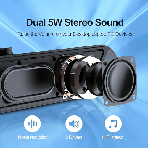 LENRUE Computer Speakers for Desktop,PC Speakers with Basic Stereo Sound & Colorful Lights, Single USB for Both Power and Audio,Desktop Laptop Sound Bar Speakers for Gaming,Movies,Music - Image 2