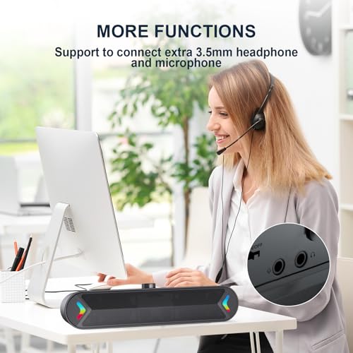 LENRUE Computer Speakers for Desktop,PC Speakers with Basic Stereo Sound & Colorful Lights, Single USB for Both Power and Audio,Desktop Laptop Sound Bar Speakers for Gaming,Movies,Music - Image 3