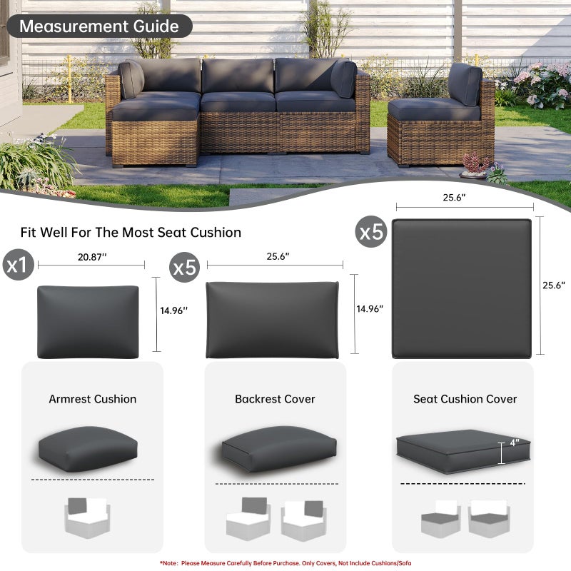 Aoxun 11pcs Patio Cushion Covers Replacement, Waterproof Outdoor Furniture Cushion Covers with Zipper and Non-Slip Bottom, Patio Sofa Couch 3 Sizes for Patio Sectional, Covers Only (Grey) - Image 4