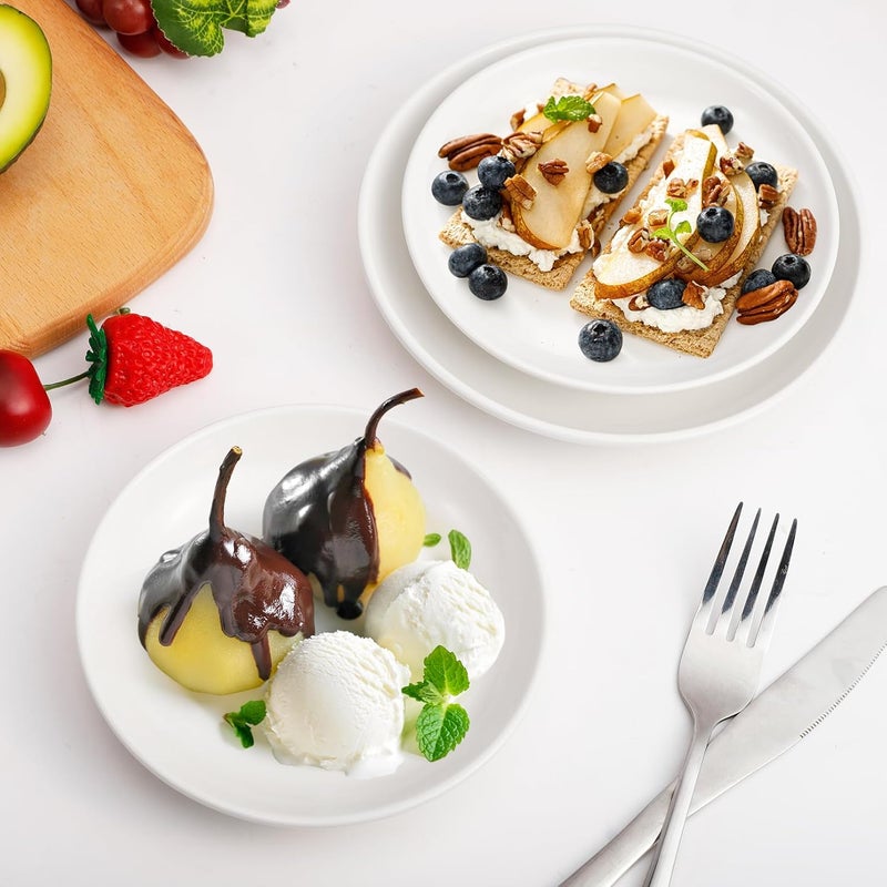 Cabaubl White Dessert Plates CeramicSet of 6 Small Dinner Plates6 Inch Round Appetizer PlatesCeramic Salad Plates SetCeramic Serving DishesMicrowave and Dishwasher Safe - Image 5