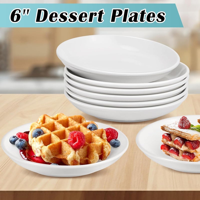 Cabaubl White Dessert Plates CeramicSet of 6 Small Dinner Plates6 Inch Round Appetizer PlatesCeramic Salad Plates SetCeramic Serving DishesMicrowave and Dishwasher Safe - Image 3