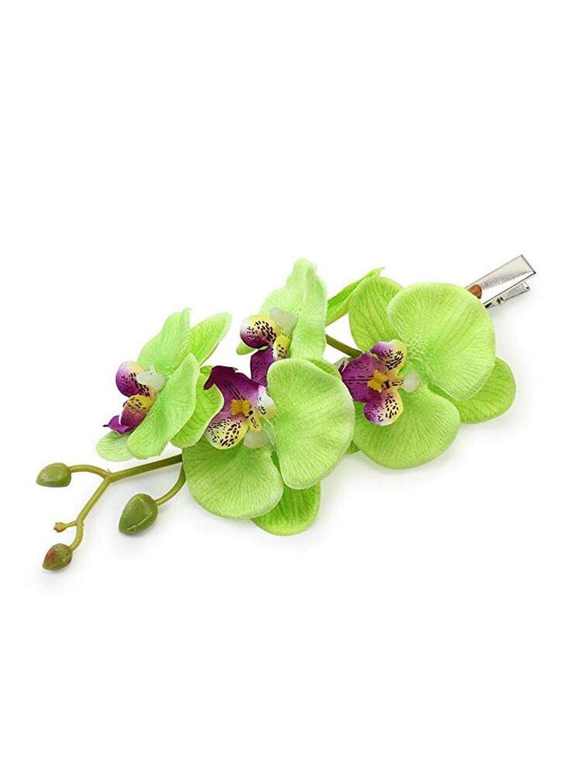 Suoirblss 2PCS Hawaiian Orchid Flower Hair Clips Flowers Alligator Clips Hairpins Holiday Travel Wedding Decoration Hair Accessories For Women Lady Bridal Green 