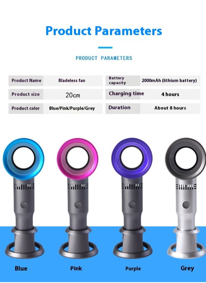 OUYoo USB Rechargeable Portable Bladeless Fan Handheld,Mini Cooler No Leaf Handy Fan with 3 Speed Adjustable Stand up Small Personal Fan Foldable for Home Office Outdoor Travel  - Image 2