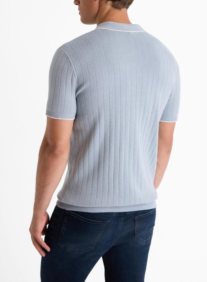 EXPRESS Men's Sweater Polo – Modern Prep Short Sleeve Cotton Knit with Tipped Collar, Casual Workwear, Blue Fog, S - Image 2