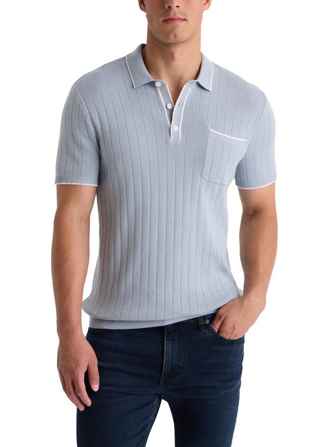 EXPRESS Men's Sweater Polo – Modern Prep Short Sleeve Cotton Knit with Tipped Collar, Casual Workwear, Blue Fog, S - Image 1