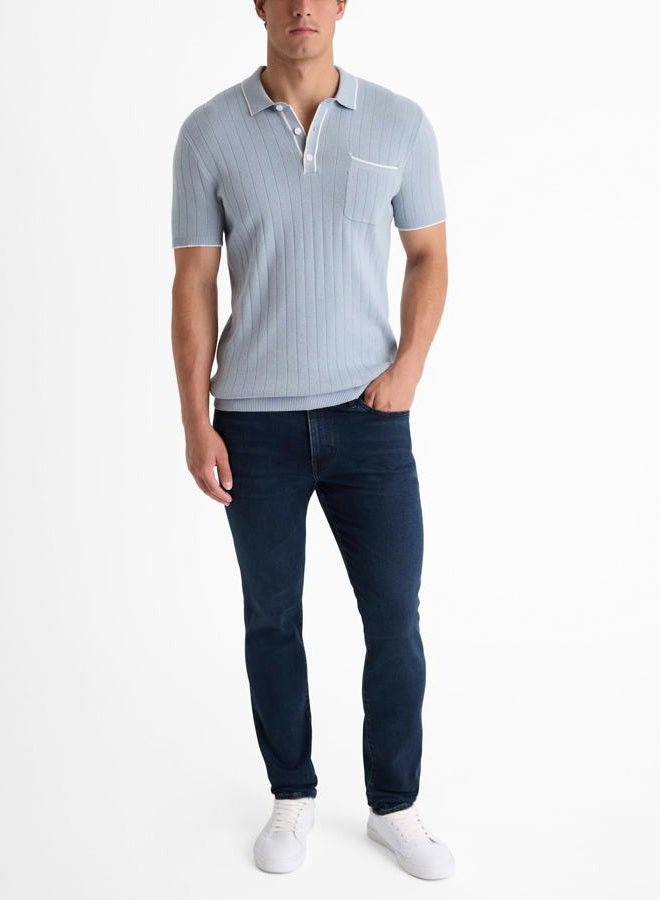 EXPRESS Men's Sweater Polo – Modern Prep Short Sleeve Cotton Knit with Tipped Collar, Casual Workwear, Blue Fog, S - Image 4