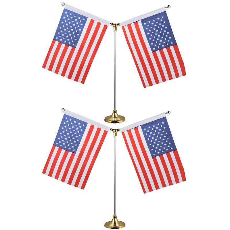 4 pcs 21x14cm Desktop Flag National Country Flag Table Flags Desk Decoration Golden Base for Home Office (Assorted Color) - Image 2