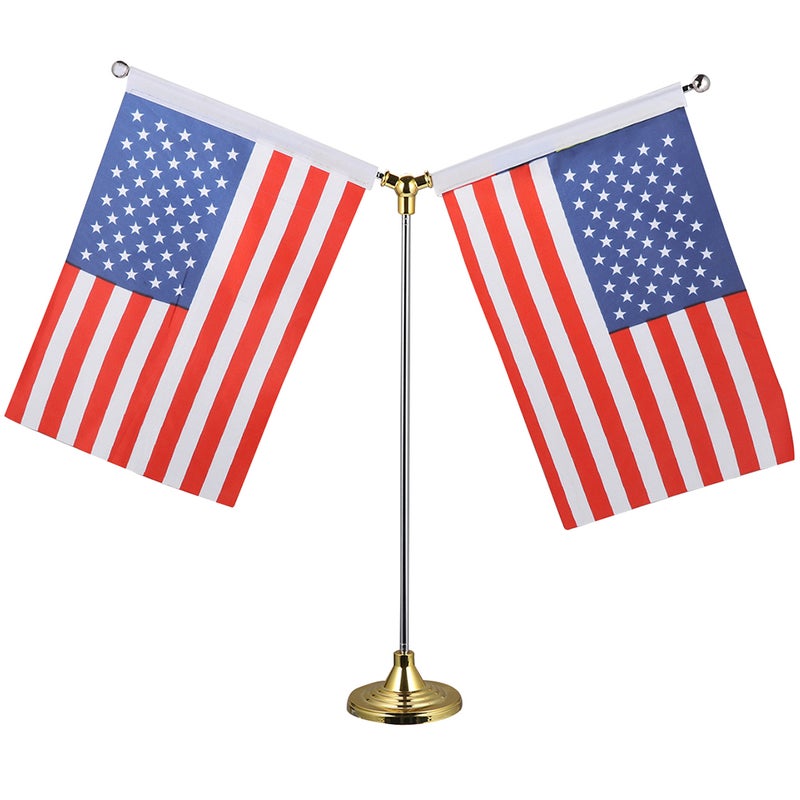 4 pcs 21x14cm Desktop Flag National Country Flag Table Flags Desk Decoration Golden Base for Home Office (Assorted Color) - Image 1
