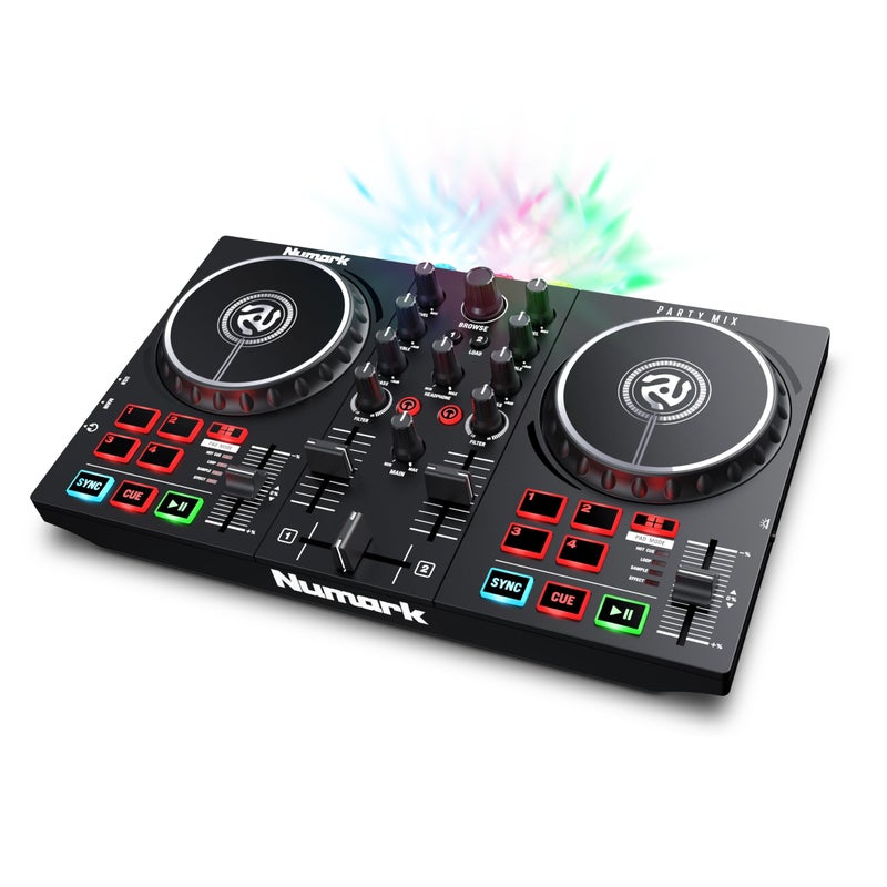 Numark Party Mix II DJ Controller with Lights, 2 Decks, Mixer, Audio Interface and Serato Lite - Image 1