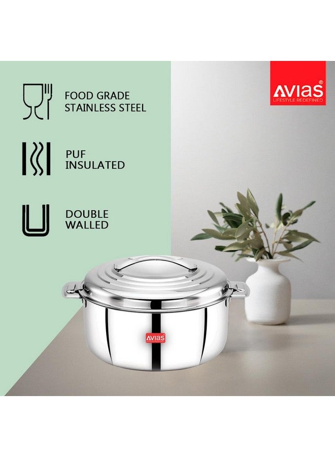 AVIAS Platina Premium 1500 ML Double Wall Insulated Stainless Steel Casserole, Hot Pot for Roti-Rice-Gravy-Curry, Silver Hot Box with Steel Lid, Retains Temperature, Twist Lock - Image 3