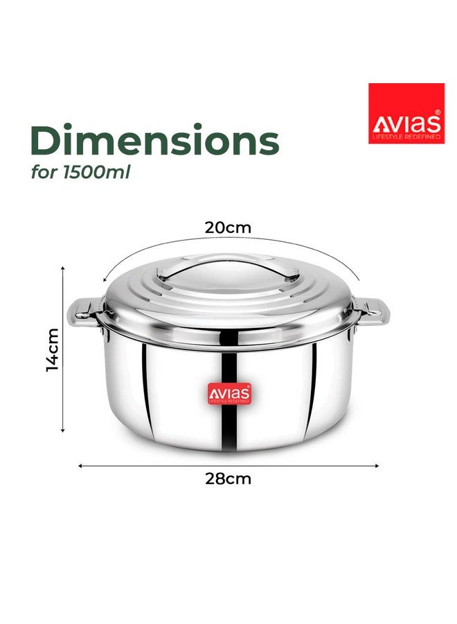 AVIAS Platina Premium 1500 ML Double Wall Insulated Stainless Steel Casserole, Hot Pot for Roti-Rice-Gravy-Curry, Silver Hot Box with Steel Lid, Retains Temperature, Twist Lock - Image 5