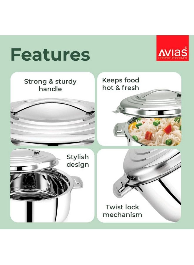 AVIAS Platina Premium 1500 ML Double Wall Insulated Stainless Steel Casserole, Hot Pot for Roti-Rice-Gravy-Curry, Silver Hot Box with Steel Lid, Retains Temperature, Twist Lock - Image 2