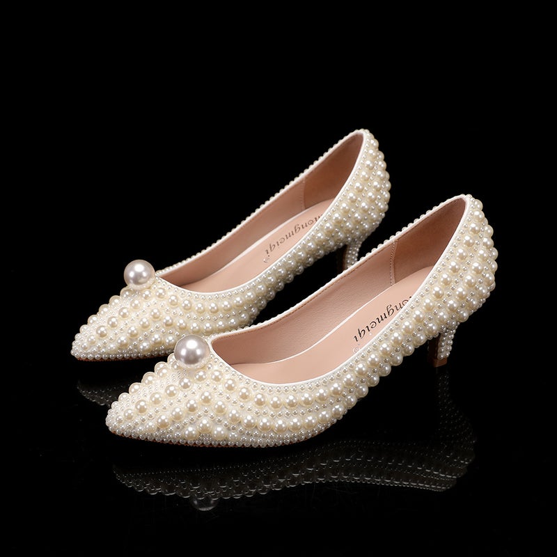 8.5Cm Single Shoes Stiletto Heel Pointed White Pearl Wedding Shoes Wedding Shoes High Heels For Wedding - Image 5