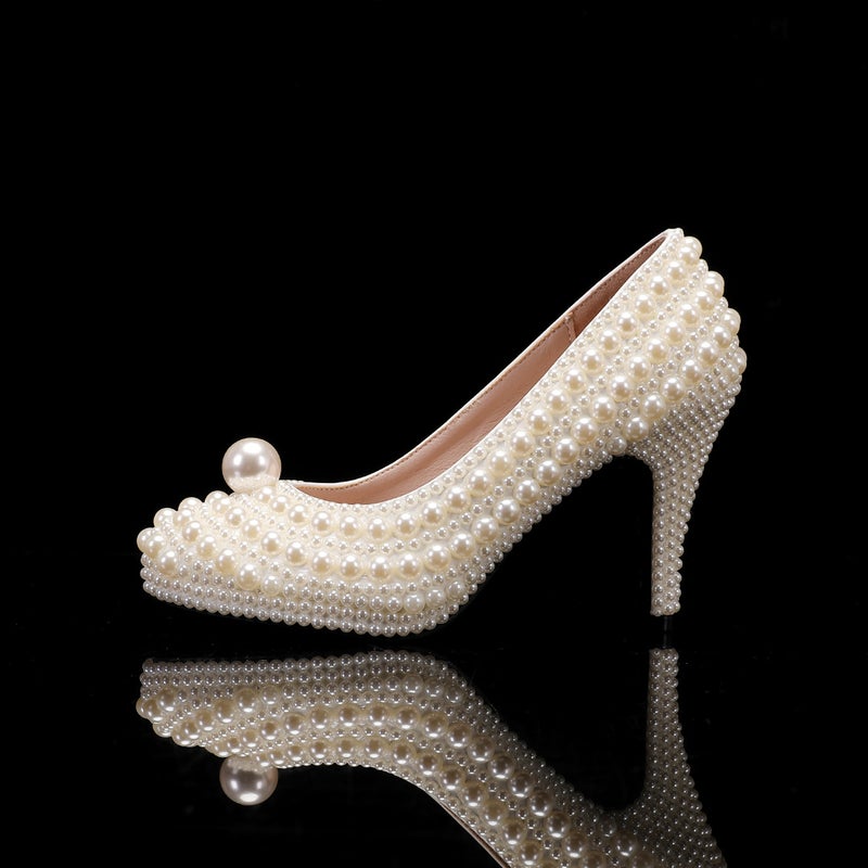 8.5Cm Single Shoes Stiletto Heel Pointed White Pearl Wedding Shoes Wedding Shoes High Heels For Wedding - Image 4
