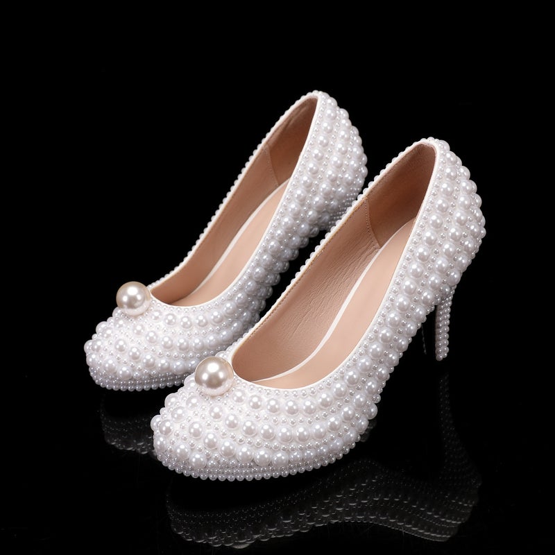 8.5Cm Single Shoes Stiletto Heel Pointed White Pearl Wedding Shoes Wedding Shoes High Heels For Wedding - Image 2