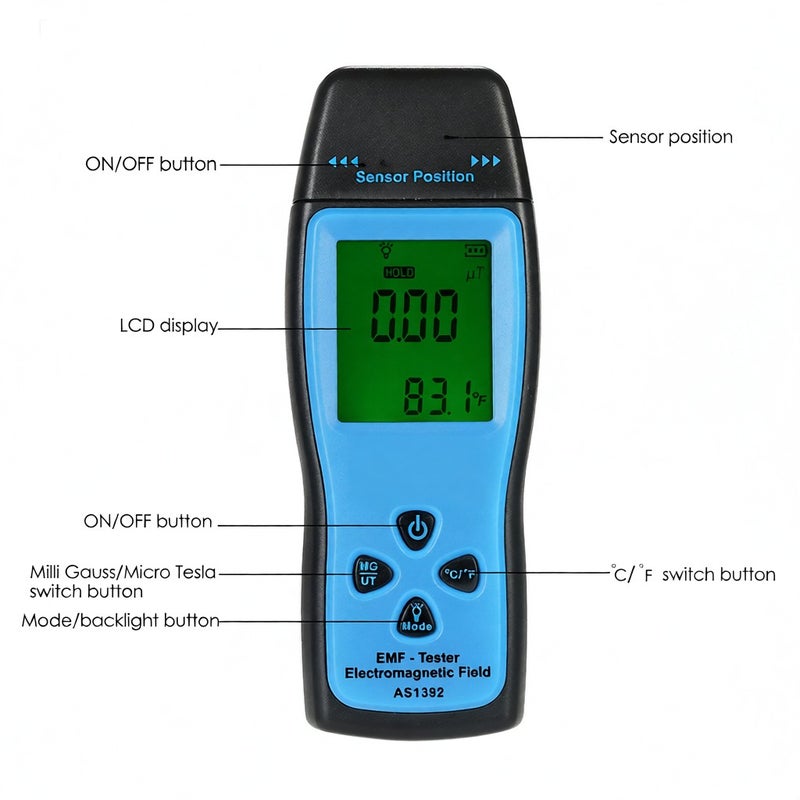 مقياس إشعاع المجال الكهرومغناطيسي المحمول ذو الشاشة الرقمية الصغيرة SMART SENSOR (مقياس EMF) ومقياس الجرعة والحاسبة - Image 5