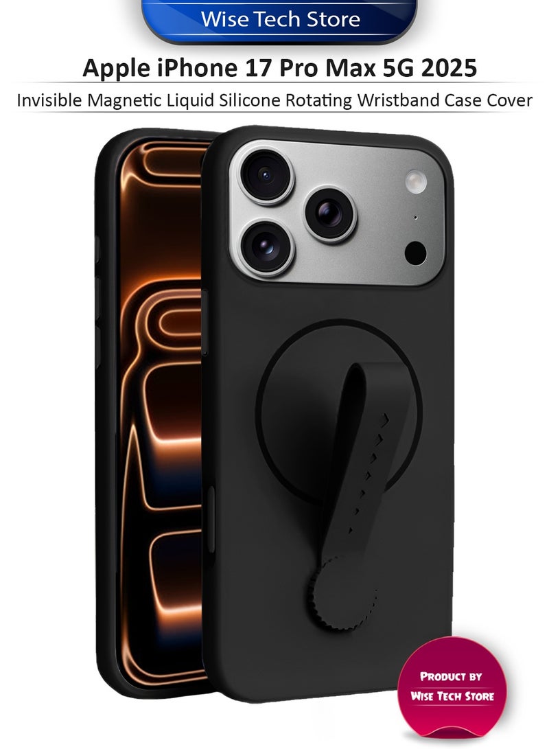 Wtech Apple iPhone 17 Pro Max 5G 2025 Invisible Magnetic Liquid Silicone Rotating Wristband Case Cover (MCRPSN) - Black - Image 1