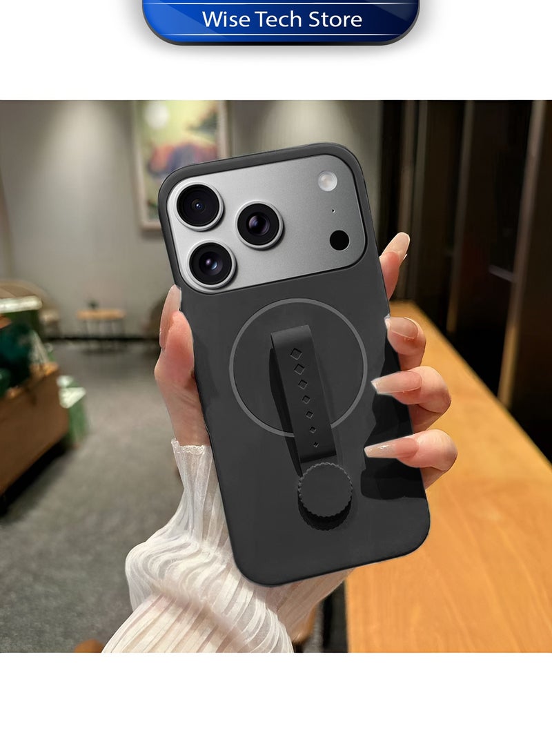 Wtech Apple iPhone 17 Pro Max 5G 2025 Invisible Magnetic Liquid Silicone Rotating Wristband Case Cover (MCRPSN) - Black - Image 4