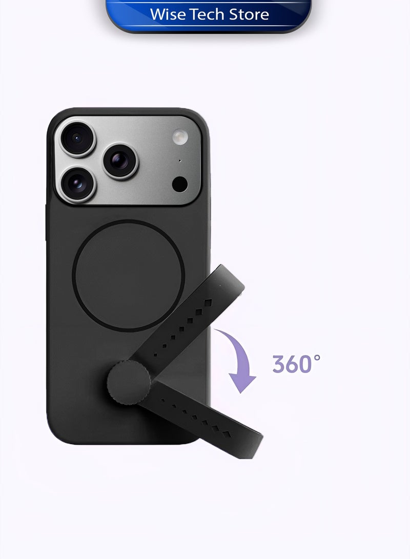 Wtech Apple iPhone 17 Pro Max 5G 2025 Invisible Magnetic Liquid Silicone Rotating Wristband Case Cover (MCRPSN) - Black - Image 5