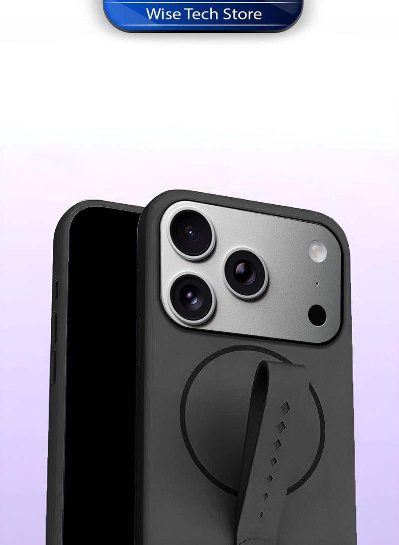 Wtech Apple iPhone 17 Pro Max 5G 2025 Invisible Magnetic Liquid Silicone Rotating Wristband Case Cover (MCRPSN) - Black - Image 2