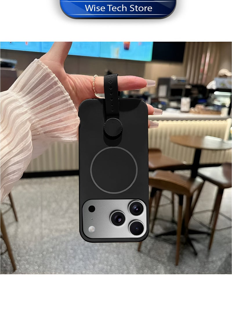 Wtech Apple iPhone 17 Pro Max 5G 2025 Invisible Magnetic Liquid Silicone Rotating Wristband Case Cover (MCRPSN) - Black - Image 3