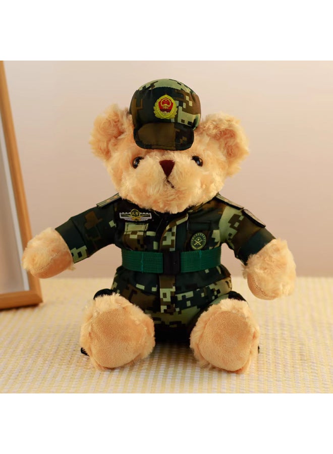 Special Police Doll Armed Police Fire Fighting Bear Plush Toy Armed Police Officer Riding Suit Teddy Bear Doll Rag Doll-Specifications:Yy Wuhan Lao Mo -Color:About 35cm  - Image 1