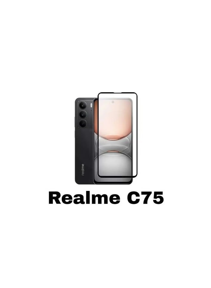 Full Coverage Tempered Glass Screen Protector Compatible with Realme C75 4G - Black Frame 