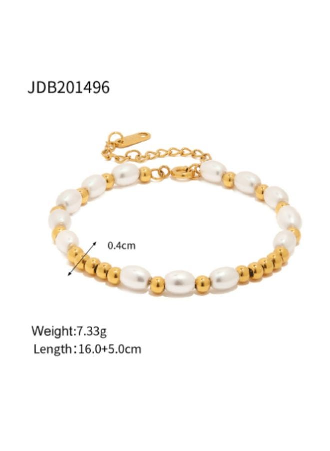 Andaazs Women’s Aura Pearl & Gold Beads Bracelet – 18K Gold Plated Stainless Steel with Imitation Pearls – Elegant Everyday Jewelry - Image 3