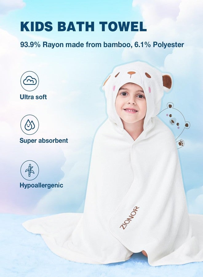 ZIONOR Hooded Bath Towel for Kids - 50''L x 35''W Extra-Large Hooded Towels for Big Kids 6-10, Kids Beach Towels Made from Bamboo Rayon, Suitable for Bath, Pool, Beach(White Bear) - Image 5