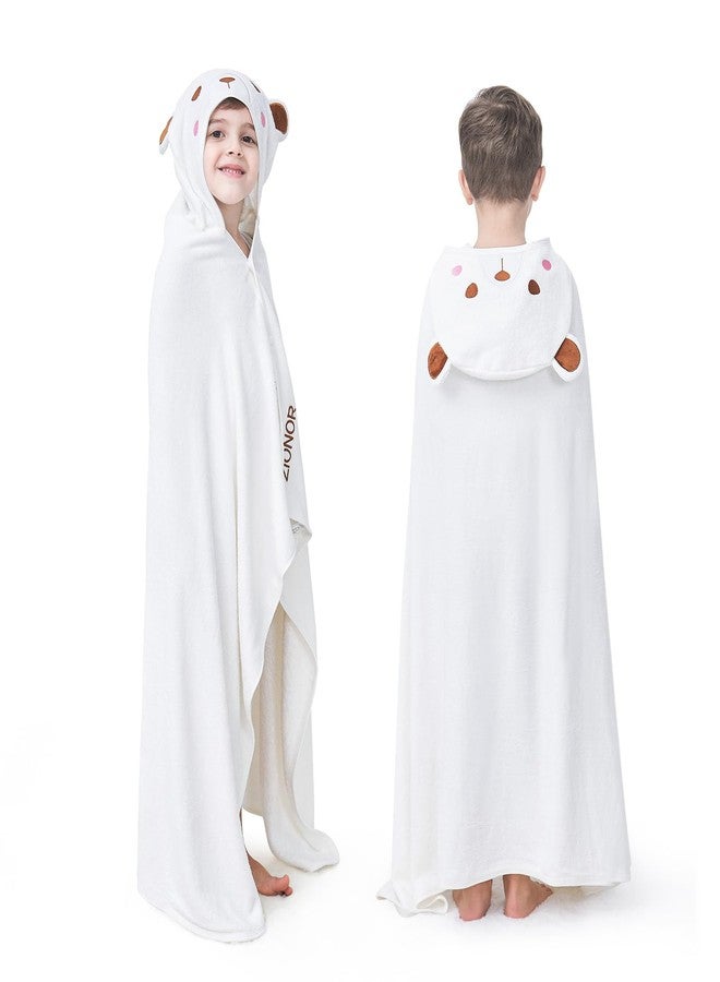 ZIONOR Hooded Bath Towel for Kids - 50''L x 35''W Extra-Large Hooded Towels for Big Kids 6-10, Kids Beach Towels Made from Bamboo Rayon, Suitable for Bath, Pool, Beach(White Bear) - Image 1