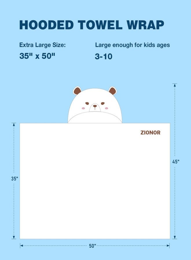ZIONOR Hooded Bath Towel for Kids - 50''L x 35''W Extra-Large Hooded Towels for Big Kids 6-10, Kids Beach Towels Made from Bamboo Rayon, Suitable for Bath, Pool, Beach(White Bear) - Image 2