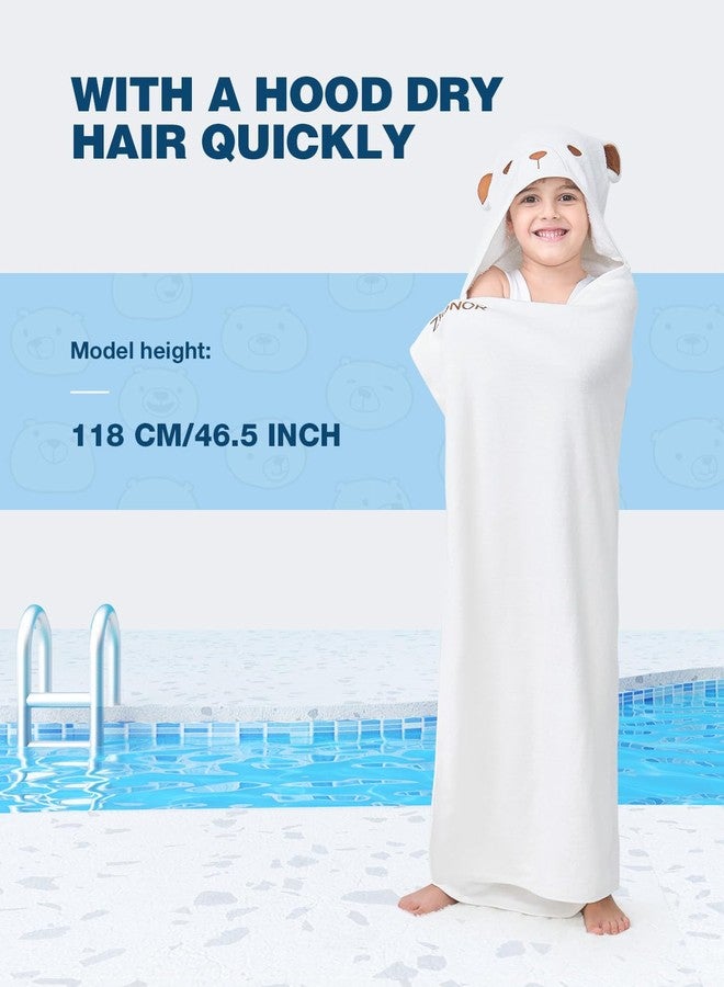 ZIONOR Hooded Bath Towel for Kids - 50''L x 35''W Extra-Large Hooded Towels for Big Kids 6-10, Kids Beach Towels Made from Bamboo Rayon, Suitable for Bath, Pool, Beach(White Bear) - Image 3