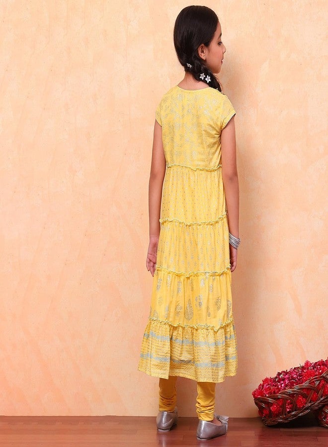 BIBA GIRL PRINTED FITTED KID(KW3526E_YELLOW-SAGE GREEN_5) - Image 4