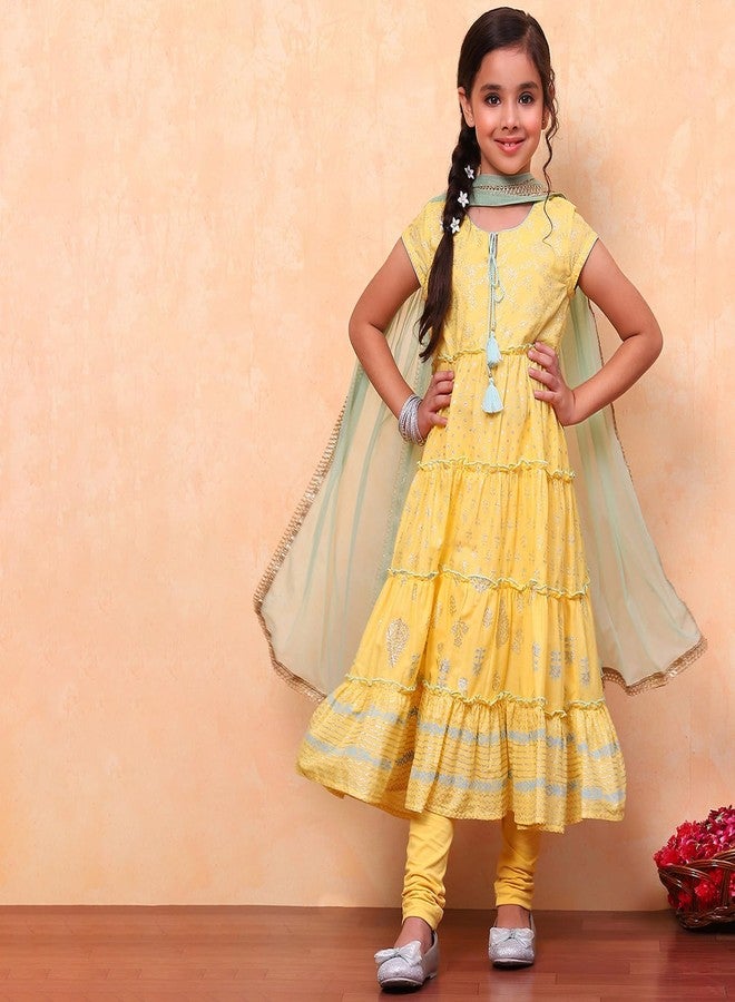 BIBA GIRL PRINTED FITTED KID(KW3526E_YELLOW-SAGE GREEN_5) - Image 5