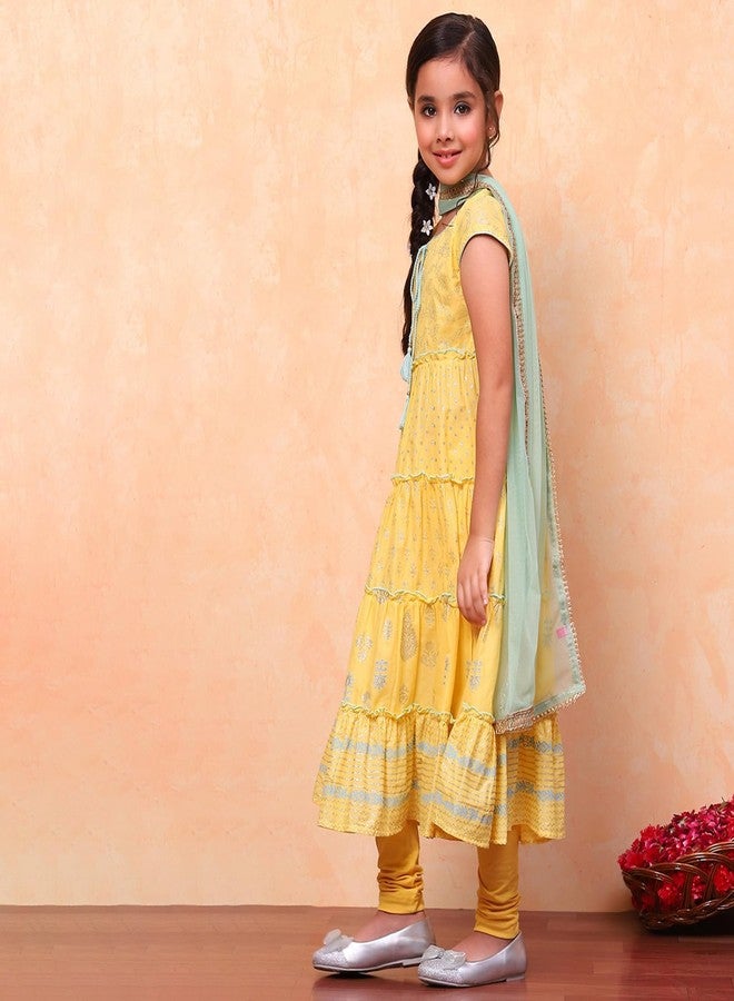 BIBA GIRL PRINTED FITTED KID(KW3526E_YELLOW-SAGE GREEN_5) - Image 2