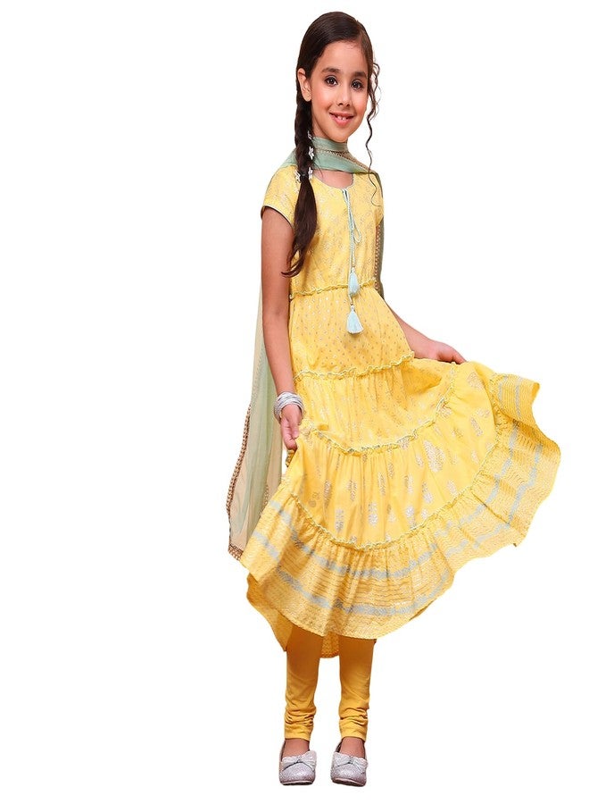 BIBA GIRL PRINTED FITTED KID(KW3526E_YELLOW-SAGE GREEN_5) - Image 1