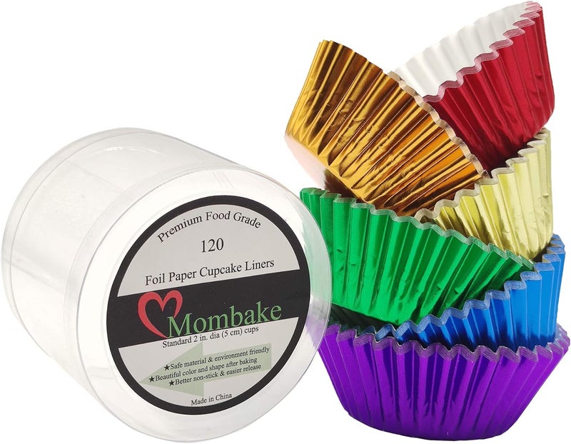 Mombake Standard Rainbow Cupcake Cases Muffin Foil Paper Baking Cups(6 Colors,120-Count) - Image 5