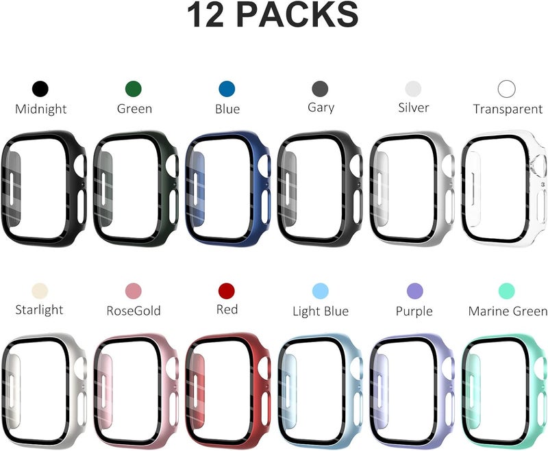 FULLIFE 12-Pack Case for Apple Watch Series 6/5/4/SE 44mm with Tempered Glass Screen Protector,Hard Ultra-thin PC Full-Coverage Shockproof Bumper Compatible with iWatch 6/5/4/SE.44mm,12 Colors - Image 2