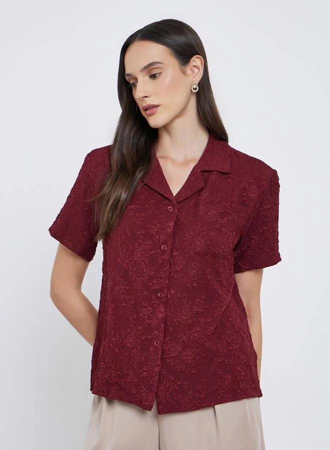 Styli Styli Jacquard Buttoned Short Sleeve Shirt