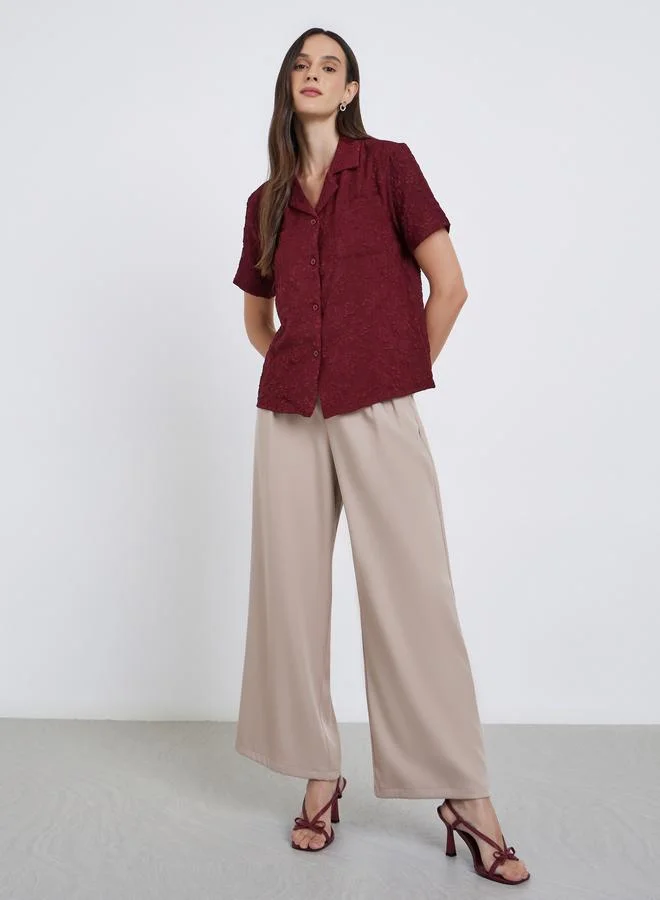 Styli Styli Jacquard Buttoned Short Sleeve Shirt