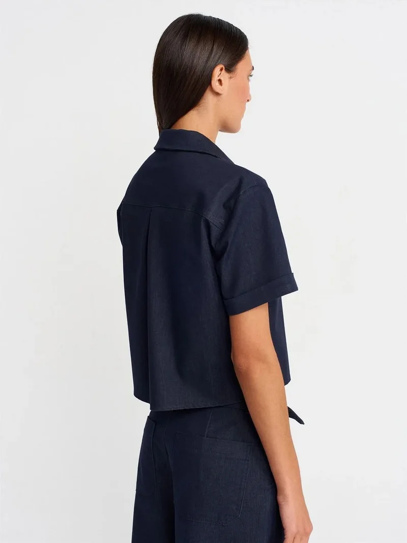 ديلفين Dilvin Women's Cropped Crepe Shirt With Pocket