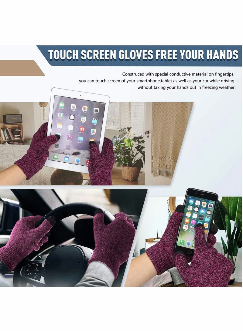 KASTWAVE Winter Beanie Hat Scarf Touchscreen Gloves Set(Rose Red) - Image 4